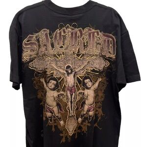 Vintage Y2K Jesus On Cross Gold Foil NWOT size XL & S Allstyle Tags Rare